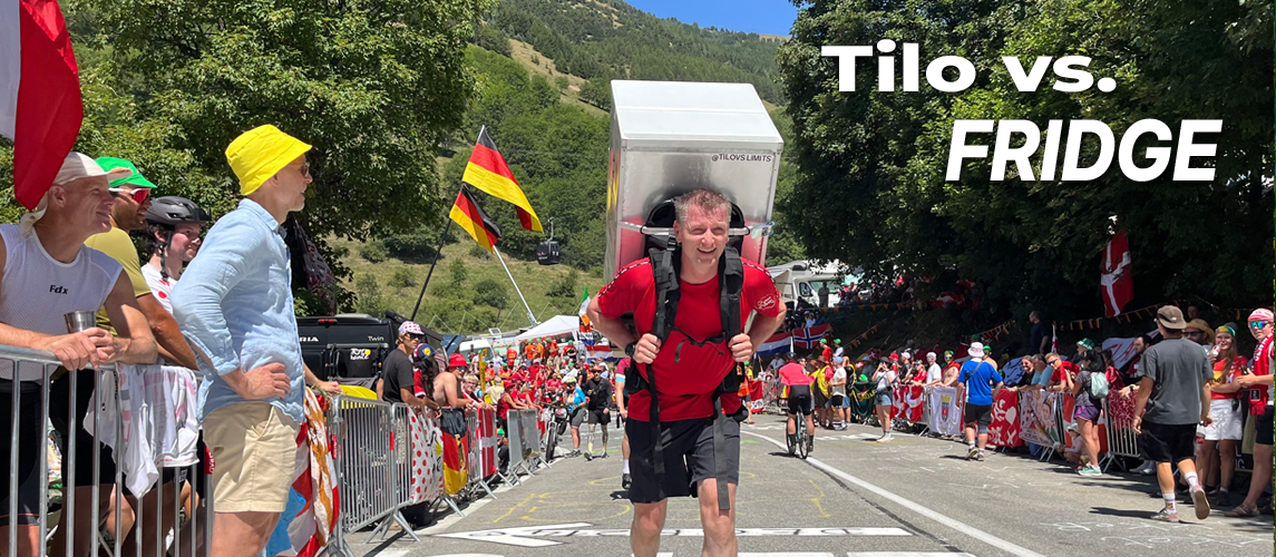 Tilo Koch in Alpe d´Huez mit einem Kühlschrank - Tilo vs. Fridge