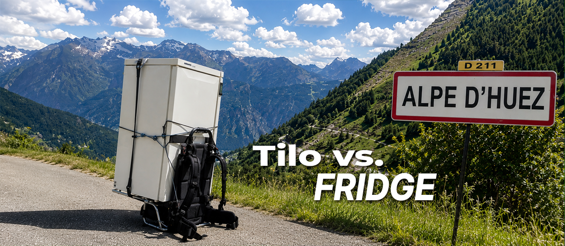Tilo Koch Sportabenteuer Kühlschrank tragen nach Alpe d`Huez